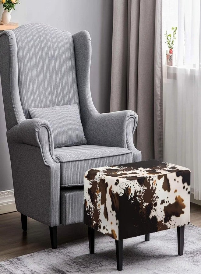 Yatixapu غطاء عثماني مربع من ياتيكسابو، بنقشة جلد البقر، مقاوم للماء، قابل للتمدد، يُستخدم كمسند قدم للتخزين، يحمي الأثاث بشريط مطاطي. - Image 3